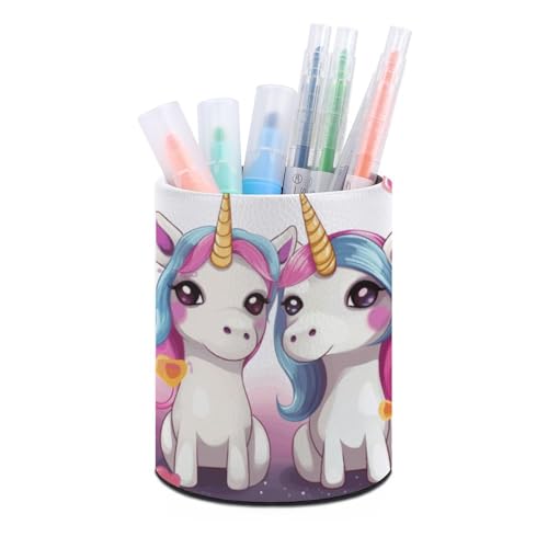 Stifthalterständer für den Schreibtisch, Bleistifthalter, Schreibtisch-Organizer, süße Einhörner, Leder-Stiftebecher, Schreibwaren-Organizer, Aufbewahrungsbox für Kunstbedarf, Caddy für Büro und Zu von HLBSDM