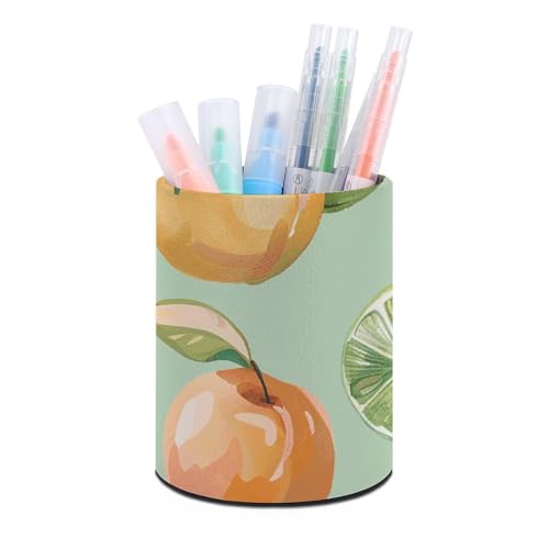 Stifthalterständer für den Schreibtisch, Stiftehalter, Schreibtisch-Organizer mit Pfirsichmuster, Leder, Stiftebecher, Schreibwaren-Organizer, Aufbewahrungsbox für Kunstbedarf, Caddy für Büro und Z von HLBSDM
