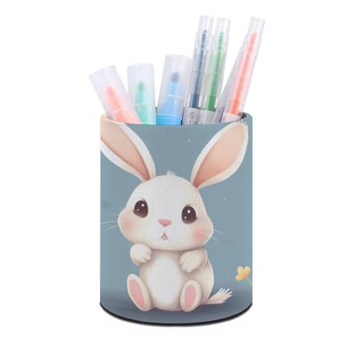 Stifthalterständer für den Schreibtisch, Stifthalter, Schreibtisch-Organizer, Cartoon-süßer Hase, Leder, Stiftebecher, Schreibwaren-Organizer, Aufbewahrungsbox für Kunstbedarf, Caddy für Büro und Z von HLBSDM
