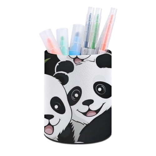 Stifthalterständer für den Schreibtisch, Stifthalter, Schreibtisch-Organizer, Panda-Muster, Leder, Stiftebecher, Schreibwaren-Organizer, Aufbewahrungsbox für Kunstbedarf, Caddy für Büro und Zuhause von HLBSDM