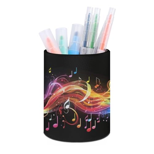 Stifthalterständer für den Schreibtisch, Stifthalter, Schreibtisch-Organizer, Regenbogen-Musiknoten-Melodie, Leder-Stiftebecher, Schreibwaren-Organizer, Aufbewahrungsbox für Kunstbedarf, Caddy für von HLBSDM