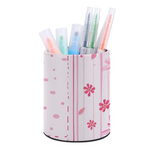 Stifthalterständer für den Schreibtisch, Stifthalter, Schreibtisch-Organizer, pfirsichfarbenes Streifenmuster, Leder, Stiftebecher, Schreibwaren-Organizer, Aufbewahrungsbox für Kunstbedarf, Caddy f von HLBSDM