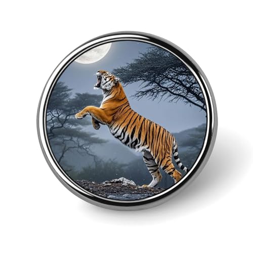 Tiger Moon, runder Anstecker für Männer und Frauen, langlebige, stilvolle Anstecknadeln, leichte Metallanstecker für Hemden, Jacken, Hüte von HLBSDM