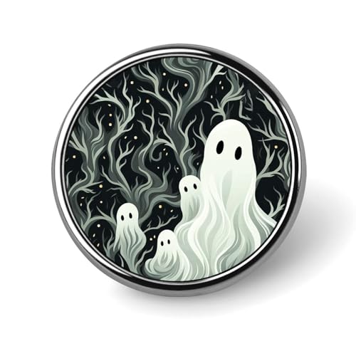 Weiß gemustertes rundes Geister-Abzeichen für Männer und Frauen. Langlebige, stilvolle Anstecknadeln. Leichte Metallabzeichen für Hemden, Jacken und Hüte. von HLBSDM