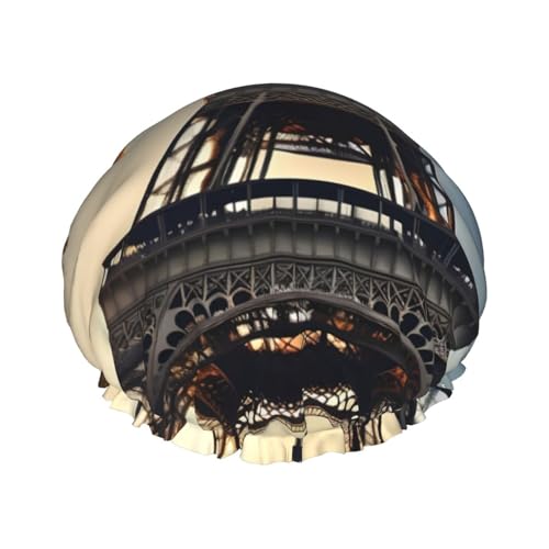 Wunderschöne Duschhaube mit Eiffelturm-Paris-Aufdruck, Bade-Duschhauben für Frauen mit langem Haar, doppellagige wasserdichte Bade-Duschhaube von HLBSDM