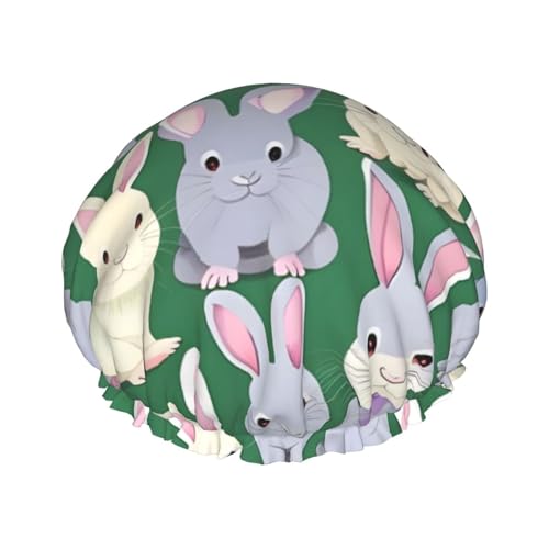 viele süße Duschhauben mit Hasen-Print, Bade-Duschhauben für Frauen mit langem Haar, doppellagige wasserdichte Bade-Duschhaube von HLBSDM