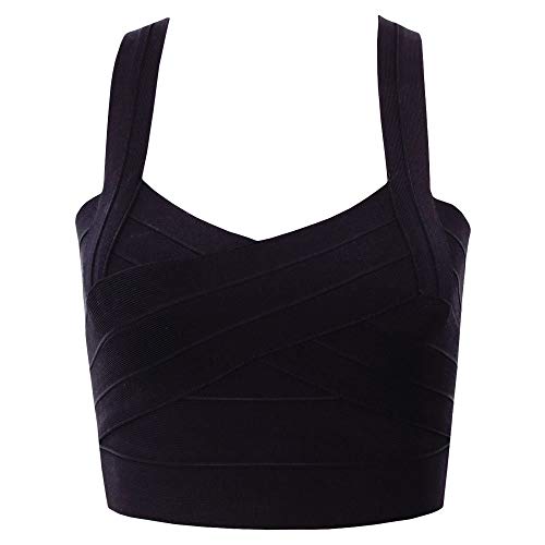 HLBandage Damen Strappy Strick Solid Elastisch Kurz Bandage Crop Top - Schwarz - X-Klein von HLBandage