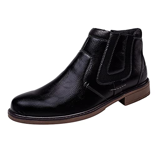 HLIYY Chelsea Boots Herren Flache Stiefeletten Mit Reißverschluss PU Lederschuhe Männer Klassische Kurze Stiefel Retro-Stil Rundem Kurzschaft Stiefel Bequeme Mode-Stiefel von HLIYY