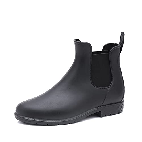 HLIYY Damen Schlupfstiefel Flach Regenstiefel Freizeit Kurz Reiterstiefel Wasserdicht Elegante Kurzstiefel Rutschfest Stiefeletten Leder Stiefeletten Gummistiefel Bequeme Mode-Stiefel von HLIYY