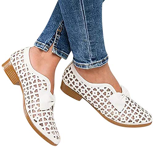 HLIYY Damen Slip on Flache Schuhe Lässige Geschlossene Ballerinas Spitzen Zehen Freizeit Halbschuhe Mokassins Klassische Bootsschuhe Bequem Atmungsaktiv Segelschuhe für Frauen, Weiß, 39 EU von HLIYY