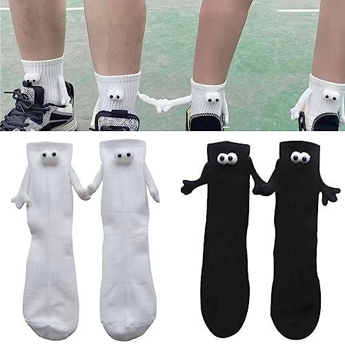 2 Paar lustige magnetische Saugnapf 3D Puppe Paar Socken, lustige Pärchensocken,Unisex lustige Paare halten Hände Socken für Paar, Show-Off-Socken für Damen und Herren von HLJS