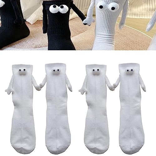 2 Paar lustige magnetische Saugnapf 3D Puppe Paar Socken, lustige Pärchensocken,Unisex lustige Paare halten Hände Socken für Paar, Show-Off-Socken für Damen und Herren von HLJS