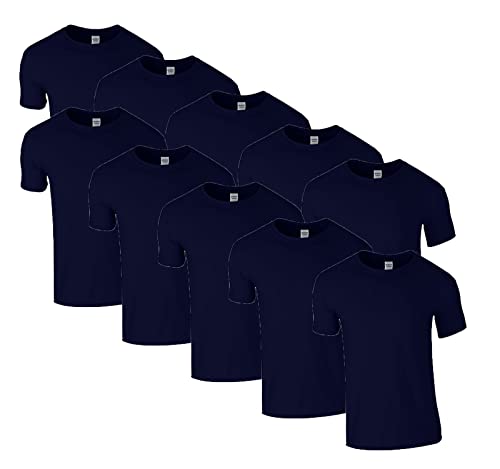 HLKauf 10 Gildan T-Shirts Softstyle Rundhals Ausschnitt M L XL XXL 3XL 4XL 5XL Shirt Herren Baumwolle & GRATIS Block (10x Navy & 1 HLKauf Block, L) von HLKauf