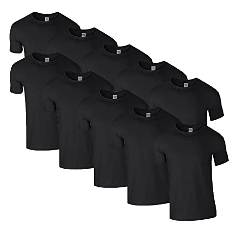 HLKauf 10 Gildan T-Shirts Softstyle Rundhals Ausschnitt M L XL XXL 3XL 4XL 5XL Shirt Herren Baumwolle & GRATIS Block (10x Schwarz & 1 HLKauf Block, XL) von HLKauf