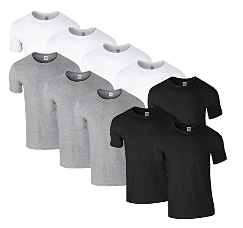 HLKauf 10 Gildan T-Shirts Softstyle Rundhals Ausschnitt M L XL XXL 3XL 4XL 5XL Shirt Herren Baumwolle & GRATIS Block (4X Weiss, 3X Schwarz, 3X Sportgrey & 1 HLKauf Block, M) von HLKauf