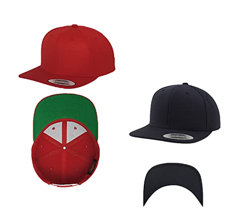 2er Flexfit Snapback Unisex Classic Cap 2-Tone Cap | viele Farbsets | Einheitsgröße | + GRATIS HLKauf Block (Farbe: 1x Rot & 1x Darknavy/Darknavy & 1x HLKauf Block) von HLKauf