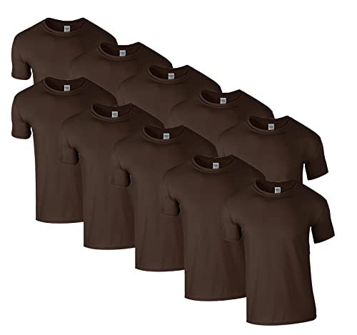 HLKauf 10 Gildan T-Shirts Softstyle Rundhals Ausschnitt M L XL XXL 3XL 4XL 5XL Shirt Herren Baumwolle & GRATIS Block (10x Dark Chocolate & 1 HLKauf Block, XL) von HLKauf