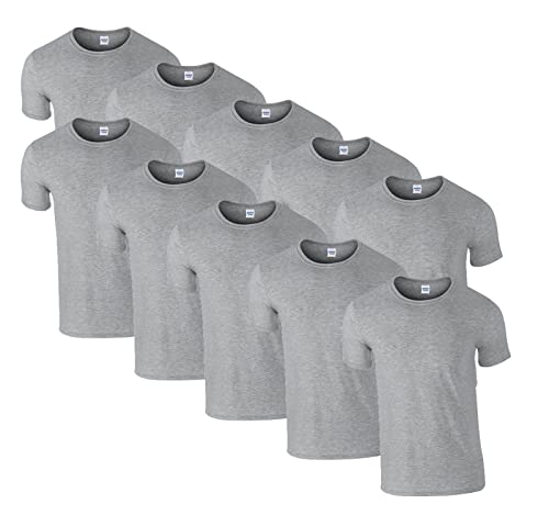 HLKauf 10 Gildan T-Shirts Softstyle Rundhals Ausschnitt M L XL XXL 3XL 4XL 5XL Shirt Herren Baumwolle & GRATIS Block (10x Sportgrey & 1 HLKauf Block, M) von HLKauf