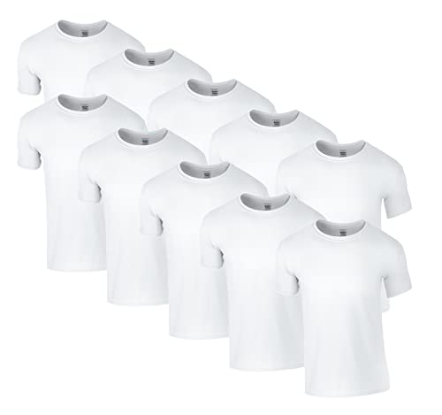 HLKauf 10 Gildan T-Shirts Softstyle Rundhals Ausschnitt M L XL XXL 3XL 4XL 5XL Shirt Herren Baumwolle & GRATIS Block (10x Weiss & 1 HLKauf Block, 4XL) von HLKauf