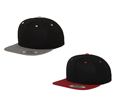 2er Flexfit Snapback Unisex Classic Cap 2-Tone Cap | viele Farbsets | Einheitsgröße | + GRATIS HLKauf Block (Farbe: 1x Black/Silber & 1x Black/Red & 1x HLKauf Block) von HLKauf