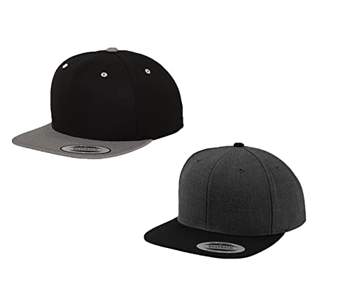 2er Flexfit Snapback Unisex Classic Cap 2-Tone Cap | viele Farbsets | Einheitsgröße | + GRATIS HLKauf Block (Farbe: 1x Black/Silber & 1x Charcoal/Black & 1x HLKauf Block) von HLKauf