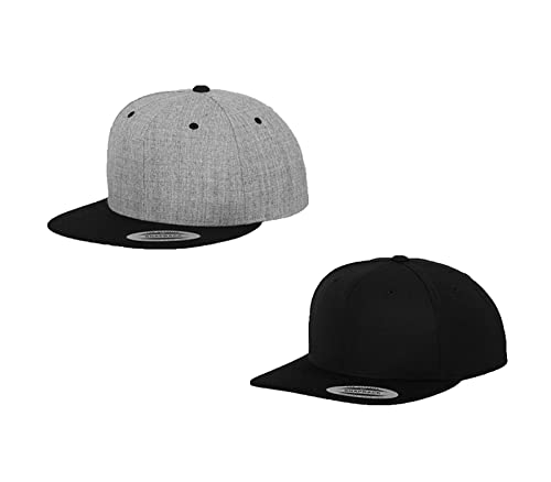 2er Flexfit Snapback Unisex Classic Cap 2-Tone Cap | viele Farbsets | Einheitsgröße | + GRATIS HLKauf Block (Farbe: 1x Heathergrey/Black & 1x Black & 1x HLKauf Block) von HLKauf
