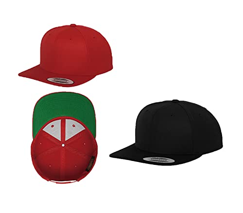 2er Flexfit Snapback Unisex Classic Cap 2-Tone Cap | viele Farbsets | Einheitsgröße | + GRATIS HLKauf Block (Farbe: 1x Rot & 1x Black & 1x HLKauf Block) von HLKauf