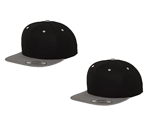 2er Flexfit Snapback Unisex Classic Cap 2-Tone Cap | viele Farbsets | Einheitsgröße | + GRATIS HLKauf Block (Farbe: 2X Black/Silver & 1x HLKauf Block) von HLKauf