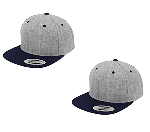 2er Flexfit Snapback Unisex Classic Cap 2-Tone Cap | viele Farbsets | Einheitsgröße | + GRATIS HLKauf Block (Farbe: 2X Heathergrey/Navy & 1x HLKauf Block) von HLKauf