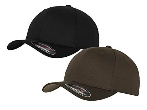 2er Flexfit Unisex Wooly Combed Cap Baseball Caps graue Unterseite S M L XL XXL Basecap Mütze, L/XL, 1x Black-Black + 1x Dark Grey + 1x HL-Kauf Notizblock von HLKauf