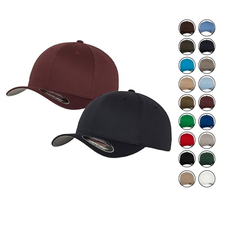 2er Flexfit Unisex Wooly Combed Cap Baseball Caps graue Unterseite S M L XL XXL Basecap Mütze, L/XL, 1x Maroon + 1x Dark Navy + 1x HL-Kauf Notizblock von HLKauf