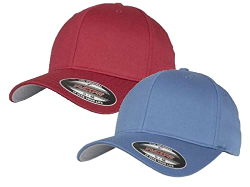 2er Flexfit Unisex Wooly Combed Cap Baseball Caps graue Unterseite S M L XL XXL Basecap Mütze, L/XL, 1x Rose Brown + 1x Slate Blue + 1x HL-Kauf Notizblock von HLKauf