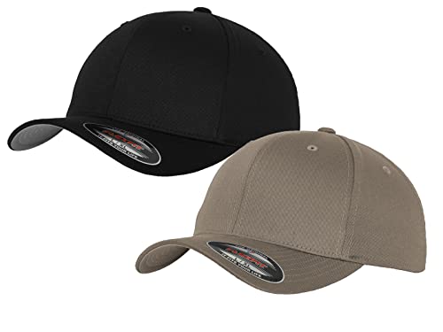 2er Flexfit Unisex Wooly Combed Cap Baseball Caps graue Unterseite S M L XL XXL Basecap Mütze, L/XL, 1x Schwarz + 1x Grau + 1x HL-Kauf Notizblock von HLKauf