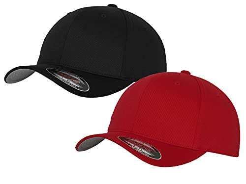 2er Flexfit Unisex Wooly Combed Cap Baseball Caps graue Unterseite S M L XL XXL Basecap Mütze, L/XL, 1x Schwarz + 1x Rot + 1x HL-Kauf Notizblock von HLKauf