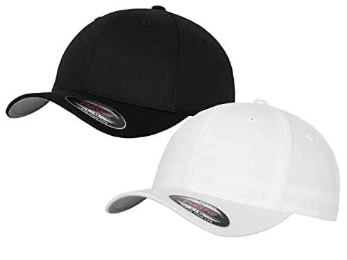 2er Flexfit Unisex Wooly Combed Cap Baseball Caps graue Unterseite S M L XL XXL Basecap Mütze, L/XL, 1x Schwarz + 1x Weiss + 1x HL-Kauf Notizblock von HLKauf