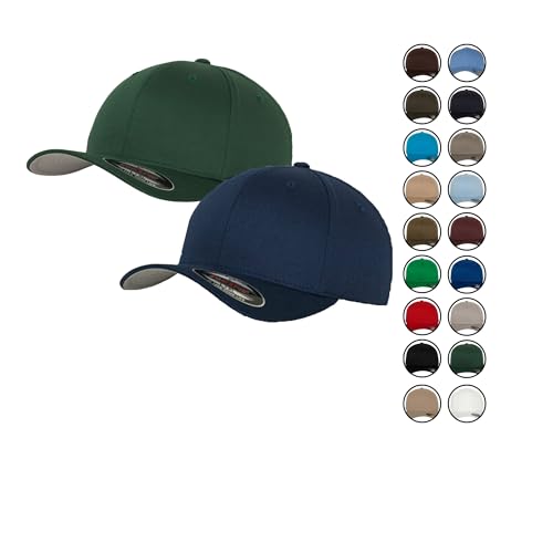 2er Flexfit Unisex Wooly Combed Cap Baseball Caps graue Unterseite S M L XL XXL Basecap Mütze, L/XL, 1x Spruce + 1x Navy + 1x HL-Kauf Notizblock von HLKauf