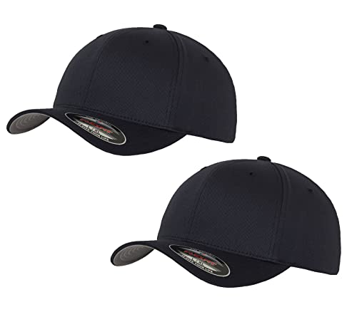 2er Flexfit Unisex Wooly Combed Cap Baseball Caps graue Unterseite S M L XL XXL Basecap Mütze, L/XL, 2X Dark Navy + 1x HL-Kauf Notizblock von HLKauf