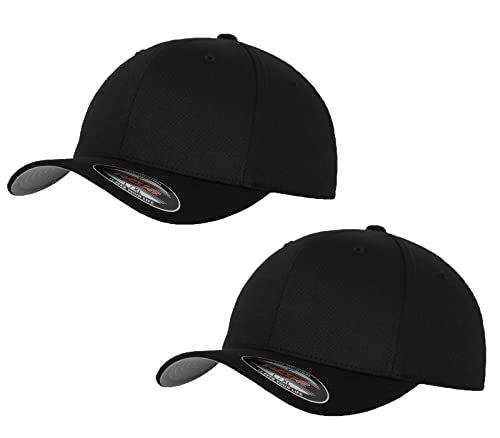 2er Flexfit Unisex Wooly Combed Cap Baseball Caps graue Unterseite S M L XL XXL Basecap Mütze, L/XL, 2X Schwarz + 1x HL-Kauf Notizblock von HLKauf