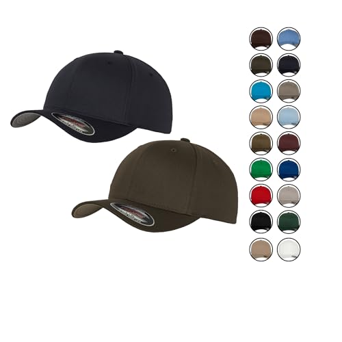 2er Flexfit Unisex Wooly Combed Cap Baseball Caps graue Unterseite S M L XL XXL Basecap Mütze, S/M, 1x Dark Navy + 1x Dark Grey + 1x HL-Kauf Notizblock von HLKauf