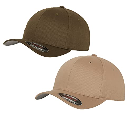 2er Flexfit Unisex Wooly Combed Cap Baseball Caps graue Unterseite S M L XL XXL Basecap Mütze, S/M, 1x Khaki + 1x Olive + 1x HL-Kauf Notizblock von HLKauf