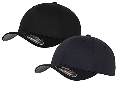 2er Flexfit Unisex Wooly Combed Cap Baseball Caps graue Unterseite S M L XL XXL Basecap Mütze, S/M, 1x Schwarz + 1x Dark Navy + 1x HL-Kauf Notizblock von HLKauf