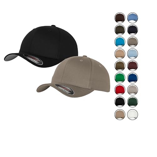 2er Flexfit Unisex Wooly Combed Cap Baseball Caps graue Unterseite S M L XL XXL Basecap Mütze, S/M, 1x Schwarz + 1x Grau + 1x HL-Kauf Notizblock von HLKauf