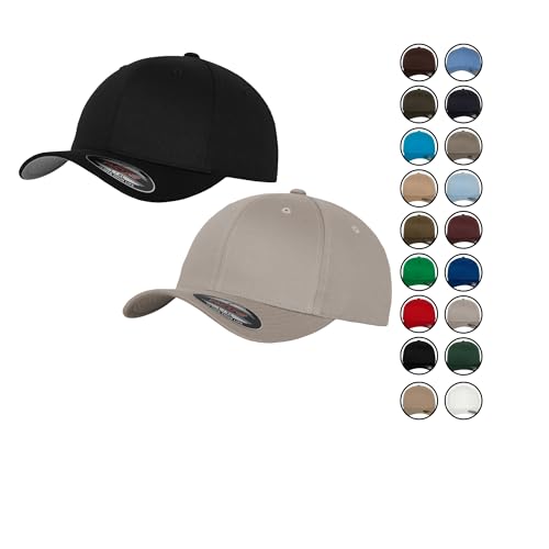 2er Flexfit Unisex Wooly Combed Cap Baseball Caps graue Unterseite S M L XL XXL Basecap Mütze, S/M, 1x Schwarz + 1x Silber + 1x HL-Kauf Notizblock von HLKauf