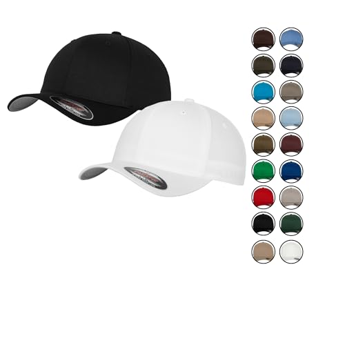 2er Flexfit Unisex Wooly Combed Cap Baseball Caps graue Unterseite S M L XL XXL Basecap Mütze, S/M, 1x Schwarz + 1x Weiss + 1x HL-Kauf Notizblock von HLKauf