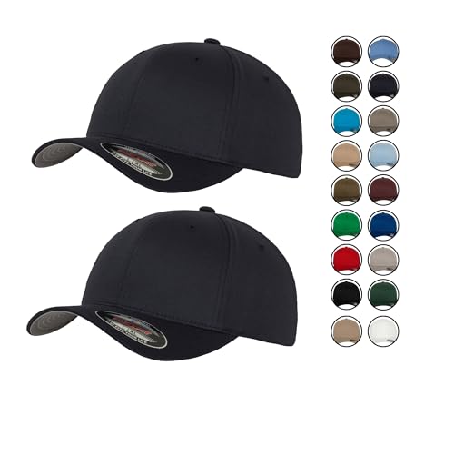 2er Flexfit Unisex Wooly Combed Cap Baseball Caps graue Unterseite S M L XL XXL Basecap Mütze, S/M, 2X Dark Navy + 1x HL-Kauf Notizblock von HLKauf