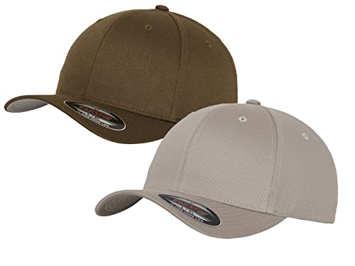 2er Flexfit Unisex Wooly Combed Cap Baseball Caps graue Unterseite S M L XL XXL Basecap Mütze, XXL, 1x Olive + 1x Silber + 1x HL-Kauf Notizblock von HLKauf