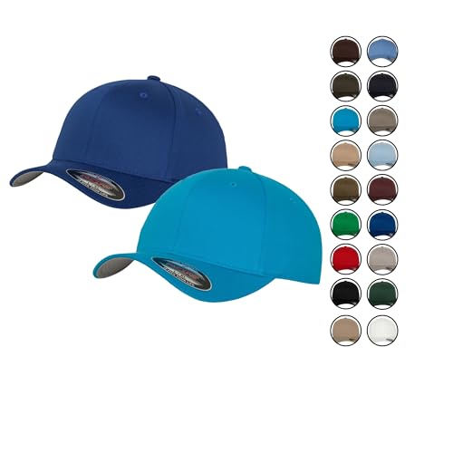 2er Flexfit Unisex Wooly Combed Cap Baseball Caps graue Unterseite S M L XL XXL Basecap Mütze, XXL, 1x Royal + 1x HawaiianOcean + 1x HL-Kauf Notizblock von HLKauf