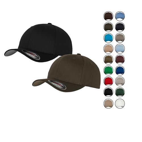 2er Flexfit Unisex Wooly Combed Cap Baseball Caps graue Unterseite S M L XL XXL Basecap Mütze, XXL, 1x Schwarz + 1x Dark Grey + 1x HL-Kauf Notizblock von HLKauf