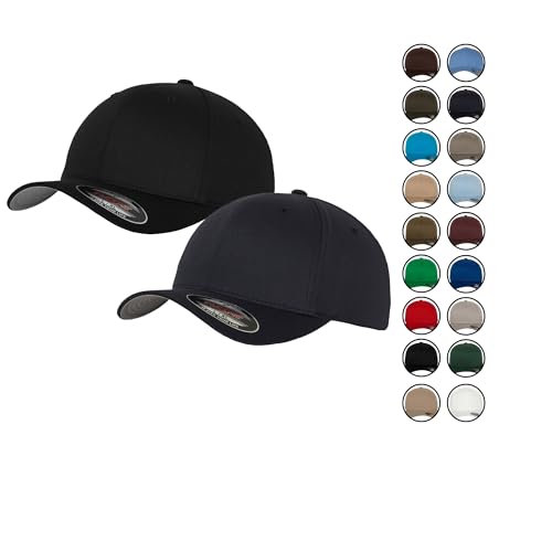 2er Flexfit Unisex Wooly Combed Cap Baseball Caps graue Unterseite S M L XL XXL Basecap Mütze, XXL, 1x Schwarz + 1x Dark Navy + 1x HL-Kauf Notizblock von HLKauf