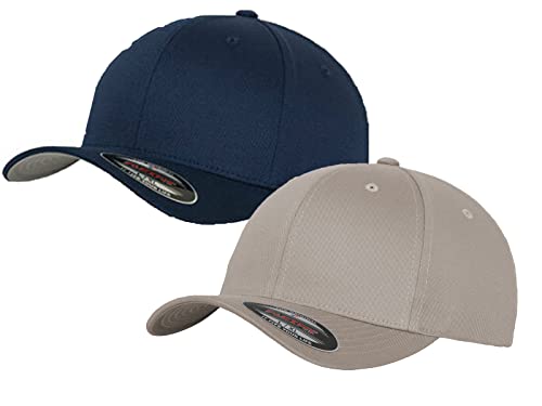 2er Flexfit Unisex Wooly Combed Cap Baseball Caps graue Unterseite S M L XL XXL Basecap Mütze, XXL, 1x Silber + 1x Navy + 1x HL-Kauf Notizblock von HLKauf